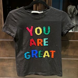 Alice+Olivia sequined You Are Great shirt